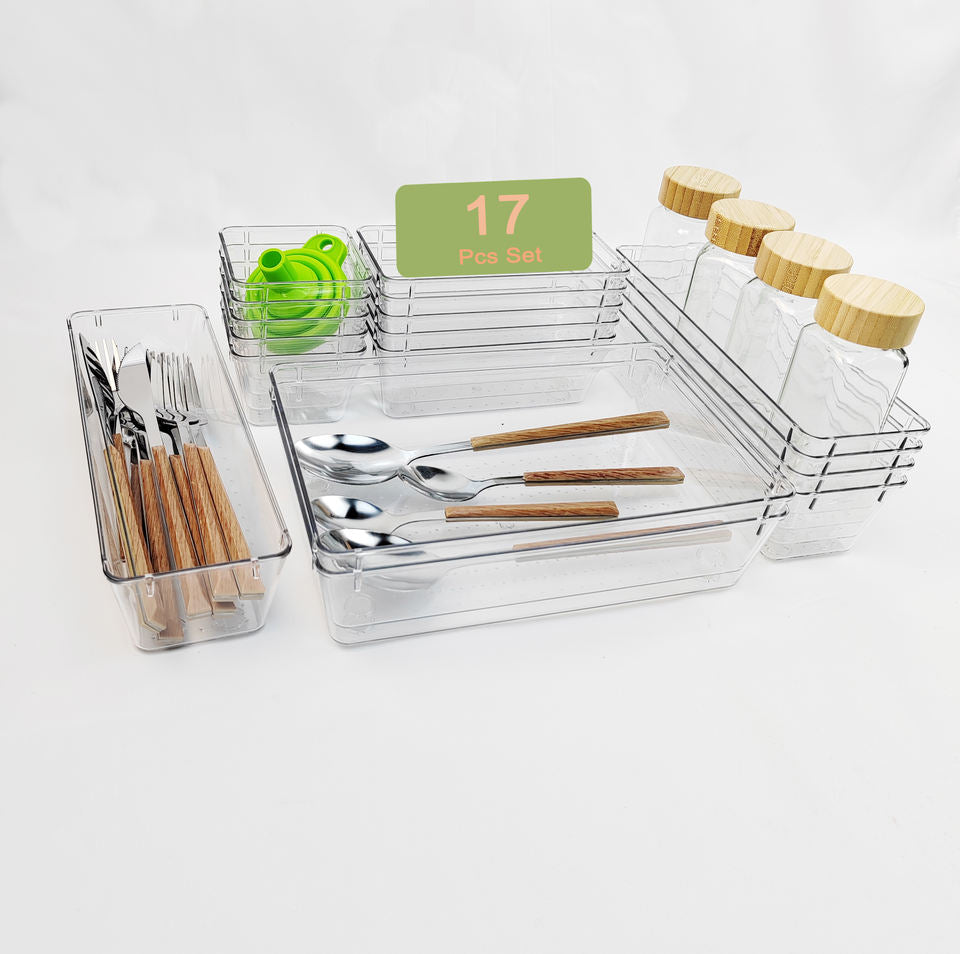 Plastic Drawer Organizer for Kitchen, Wardrobe, Bathroom, Office - Set of 10/17/27 Pieces