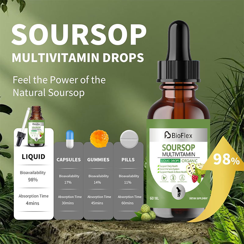 100% Organic Pure Antioxidant Soursop Graviola Extract Liquid Drops with Vitamin B6, C, and D3