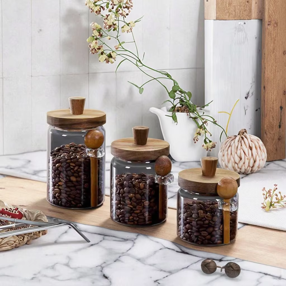 Premium Glass Food Storage Jar with Wooden Spoon