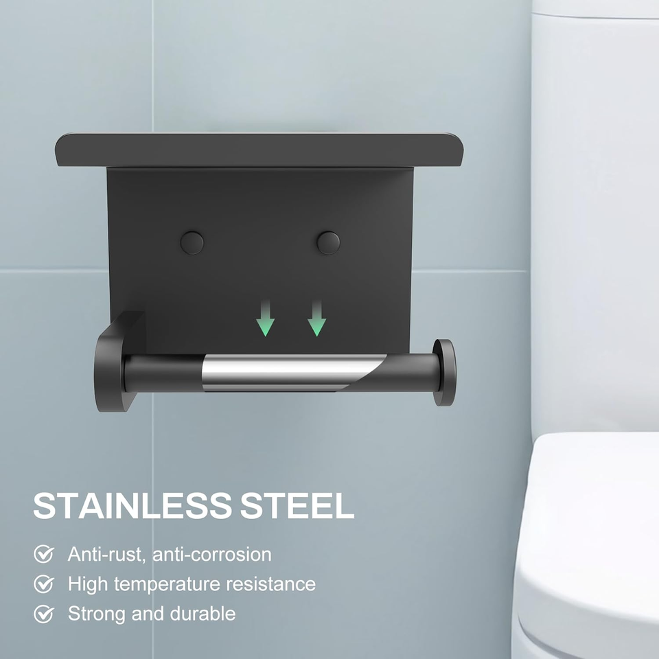 Modern Stainless Steel Wall-Mounted Toilet Paper Holder with Phone Shelf