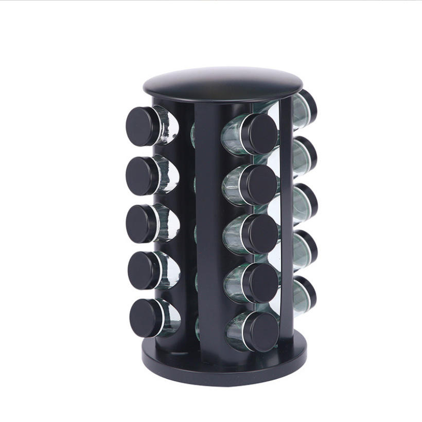 Rotating Kitchen Spice Glass Rack with Freestanding Spice Organizer Shelf