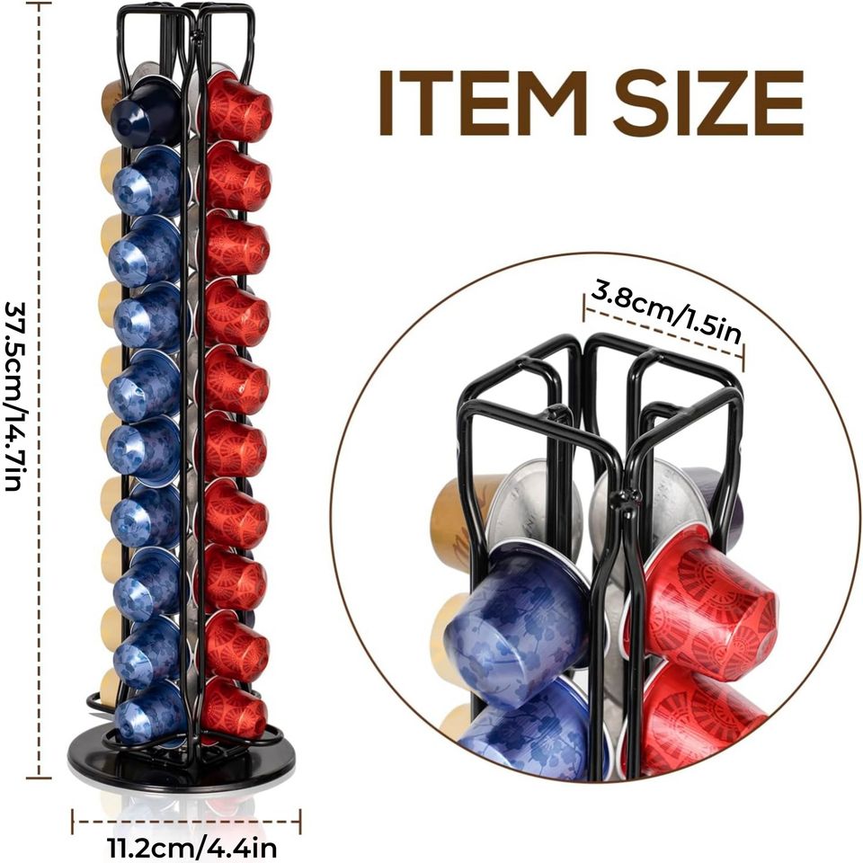 Rotating, Eco-Friendly, Multi-Level Metal Coffee Pod Holder Kitchen Shelf for Nespresso Capsules