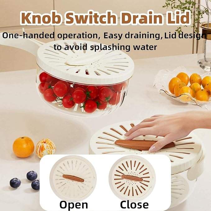 Fruit and Vegetable Washing Bowl with Strainer, Drain Basket, Refrigerator Produce Storage Container