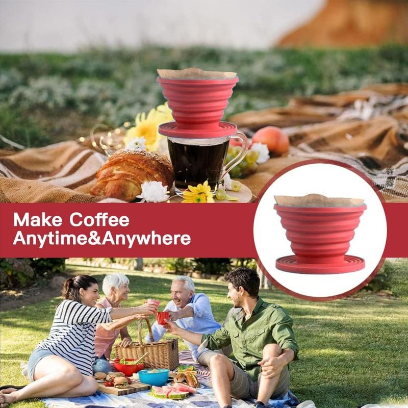 Foldable Coffee Dripper for Camp Coffee, Reusable Silicone Coffee Filter Holder for Camping and Travel
