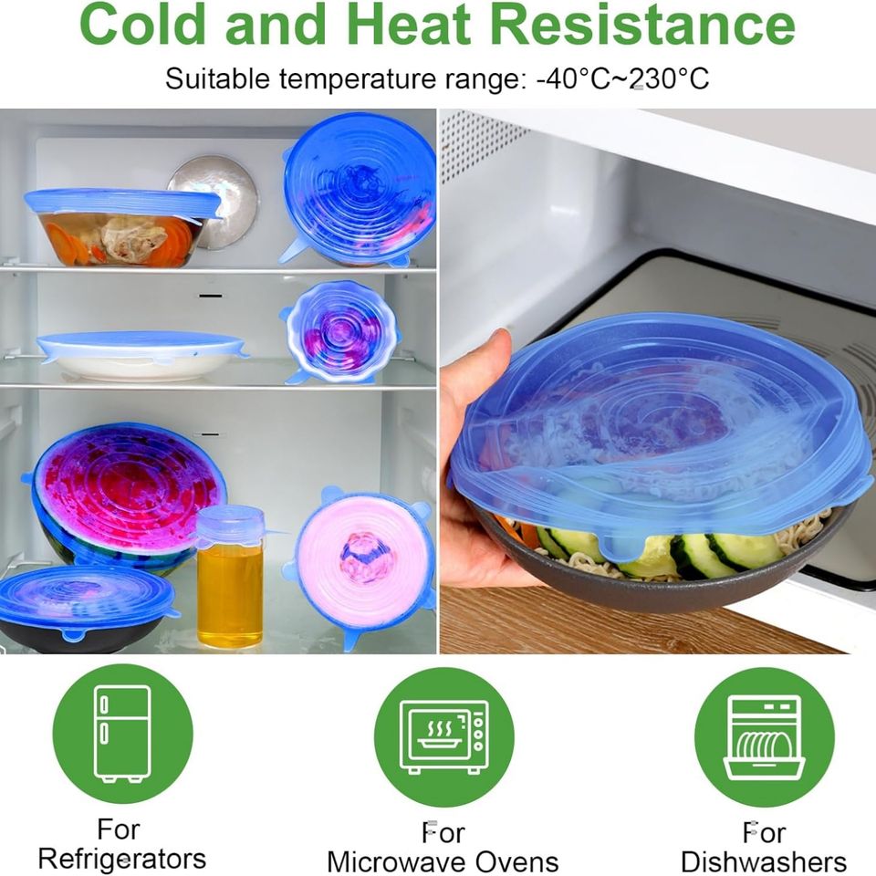Silicone Stretch Lids - Reusable Airtight Food Wrap for Kitchen, Keeps Food Fresh, Bowl Sealing