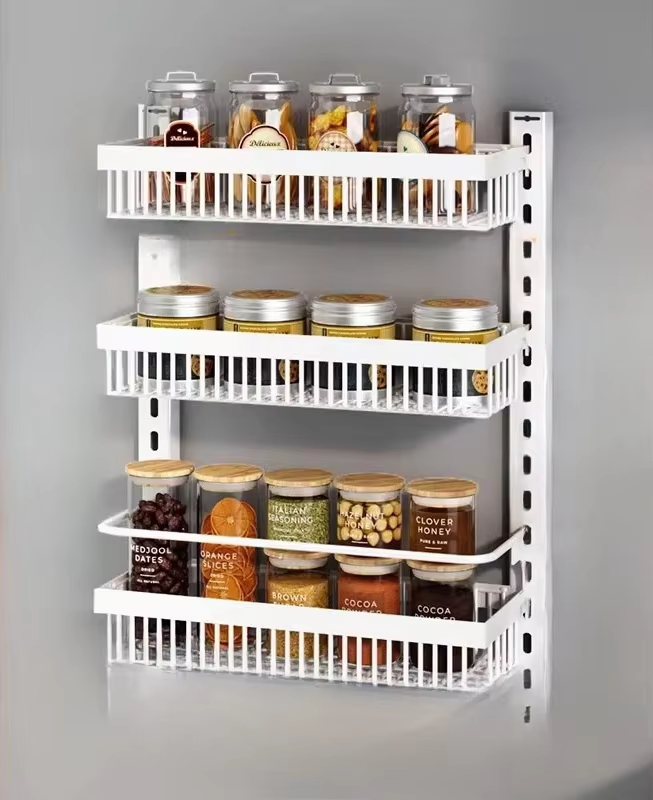 Hanging Spice Storage Rack with Three Layers for Wall-Mounted Kitchen Organization