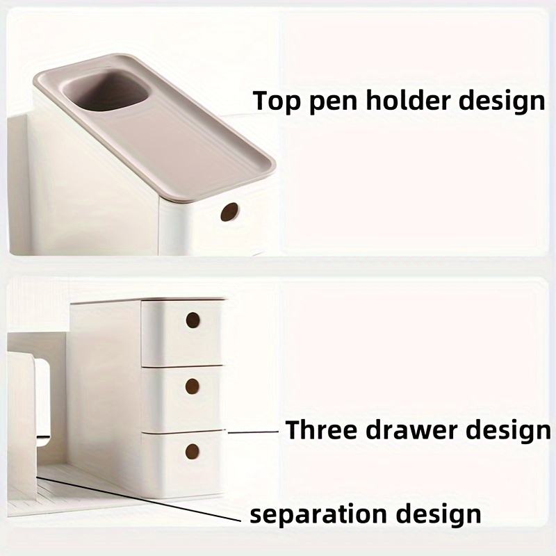 Desk Organizer with 3 Mini Drawers, Multifunctional Plastic Storage Box for Stationery and Office Supplies
