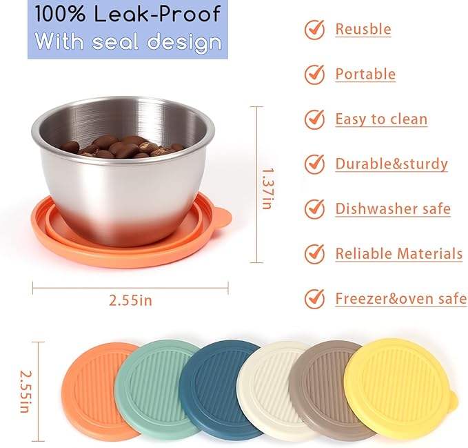 Salad Dressing Container with Leakproof Silicone Lids, Perfect for Lunchboxes, Picnics, Meal Prep, and Storage