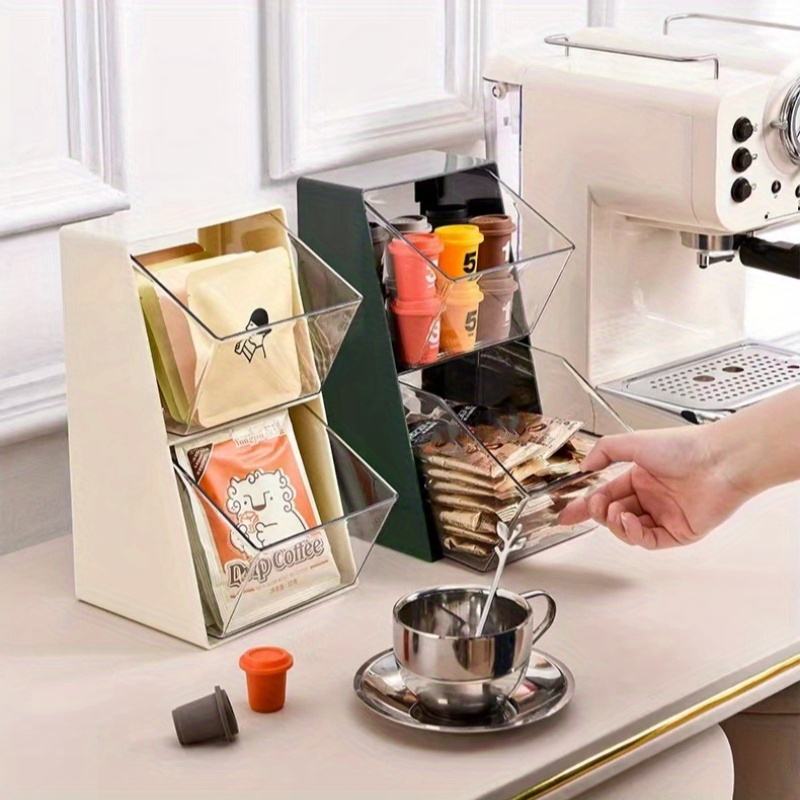 2-Piece Storage Box Set Tea and Coffee Organizer Candy-Chocolate-Snack Shelf Transparent Classified Shelf for Desk Office Pantry