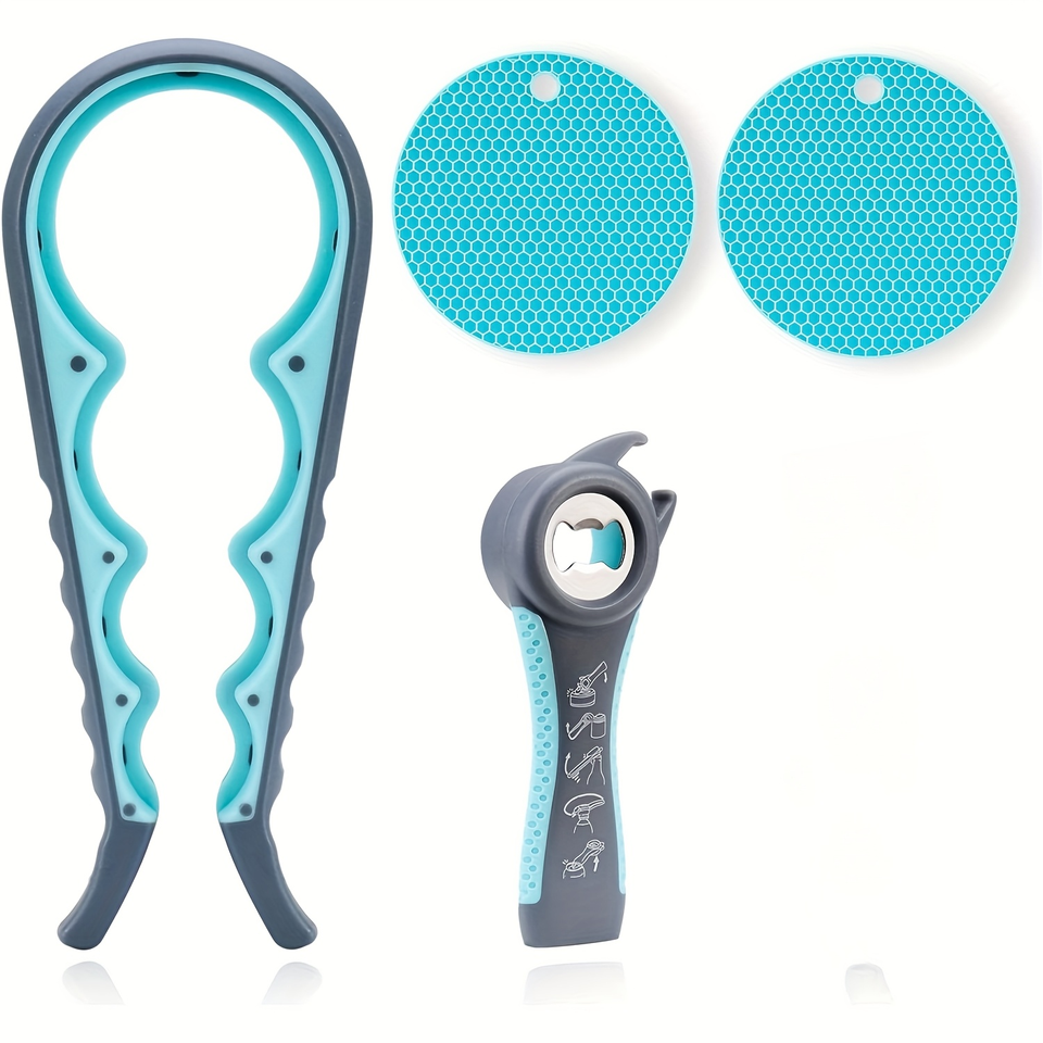 4 in 1 Quick Lid Cap Grip Twist Remover Kitchen Tool Can Opener Bottle Opener Corkscrew & Opener Grip