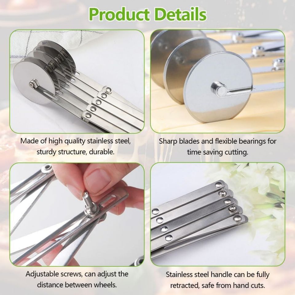 Stainless Steel Environmentally Friendly Dough Cutter Baking Tool Dough Divider 7 Wheels Flexible Roller Rounder Box