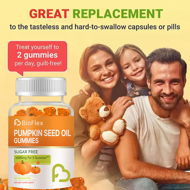 Premium Pumpkin Seed Oil Gummies with Natural Orange Flavor for Hair Growth & Skin Health