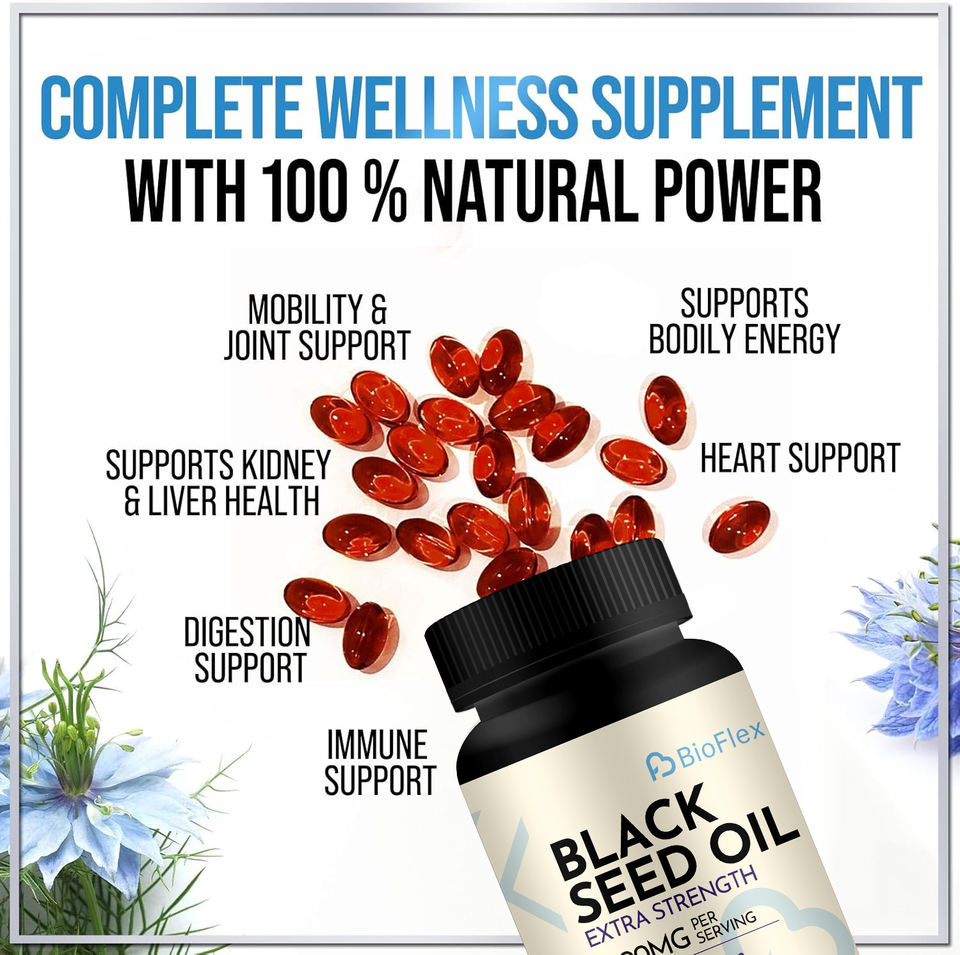 BioFlex Halal-Certified Extra Strength Black Seed Oil Softgels 60 Softgels 1000mg for Adults