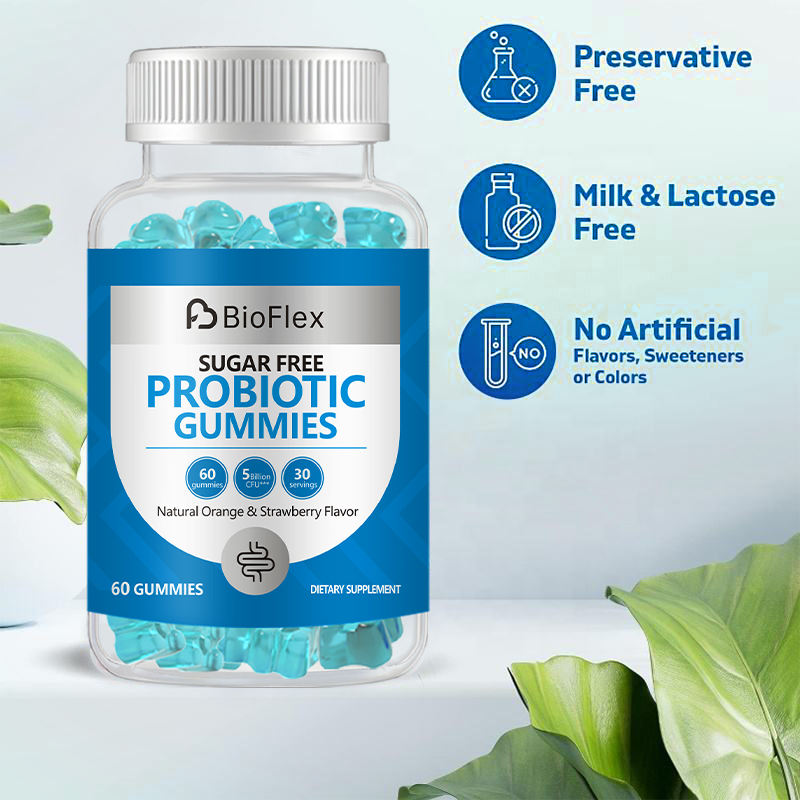 OEM Private Label Natural Orange Strawberry Flavor Sugar-Free 5 Billion CFU Pre-Probiotic Digestive Gummy Supplements for Adults