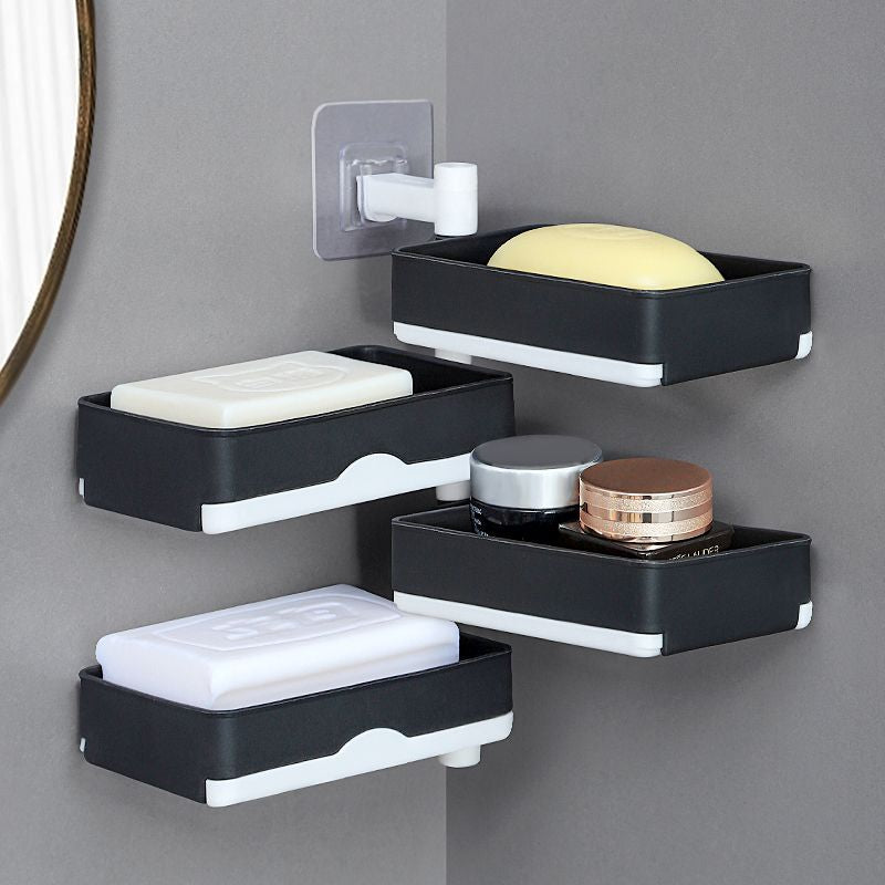 Rotatable 2/3/4 Layer Wall-Mounted Square Drain Soap Box Bathroom Storage Holder No Drilling Required