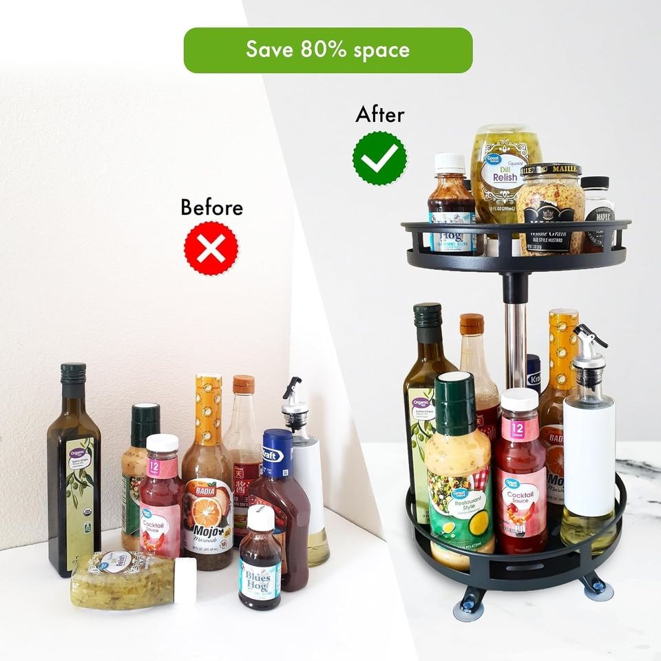 Rotating Kitchen Spice Rack Organizer with Shelf and Cabinet Holders Lazy Susan