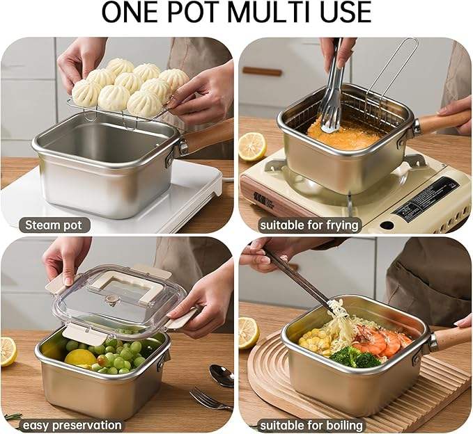 Portable Stainless Steel Fryer with Basket, Lid, Handle, and Oil Filter Sieve