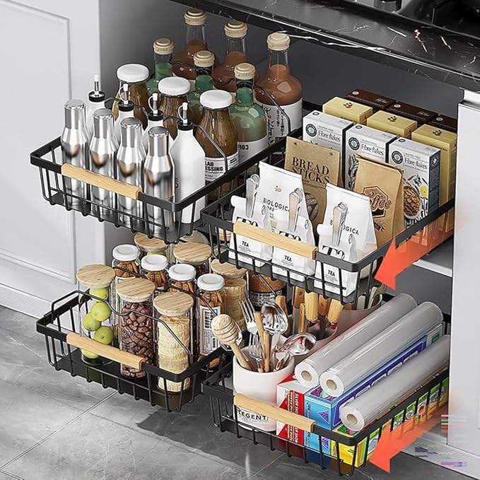 Drawer-Like Storage Cabinet with Countertop Storage, Sink Storage Rack with Silent Drawers, Kitchen/Bathroom Storage Shelf