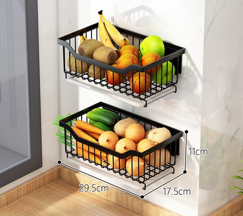 Kitchen Wall-Mounted Fruit and Vegetable Storage Basket with Water Tray