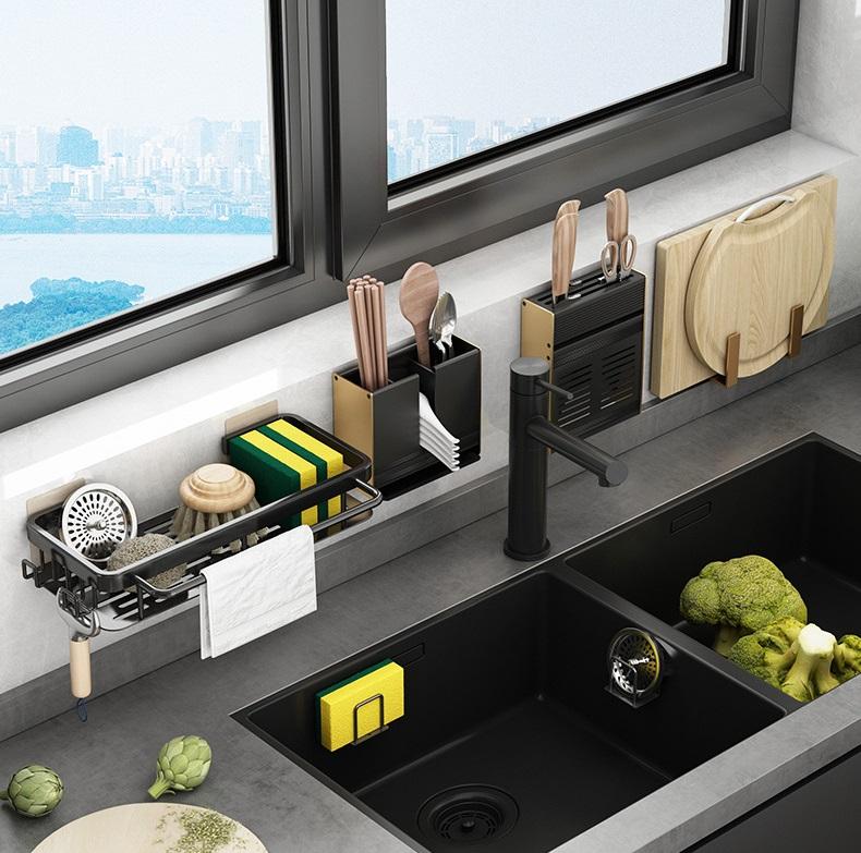 Kitchen Sink Shelf Organizer Soap Sponge Holder Drain Rack Storage Basket