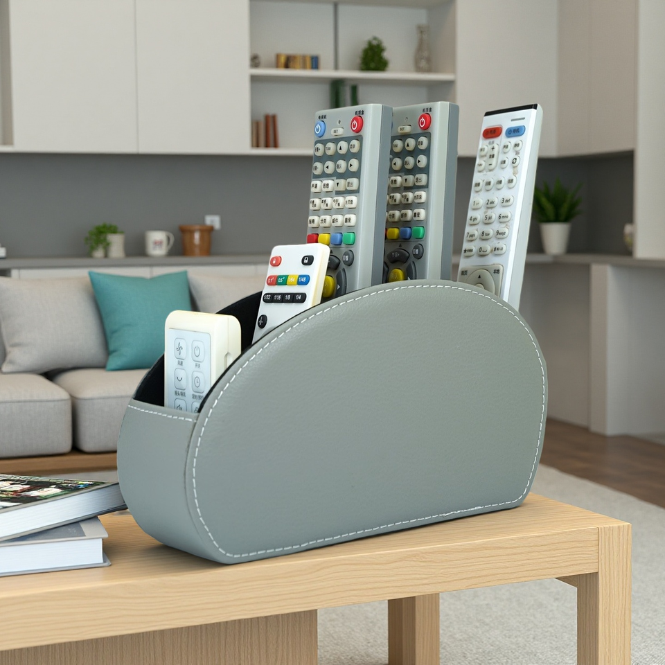 Classic Leather Household Organizer with TV Remote Control Holder Multifunctional Fold Design for Home Use