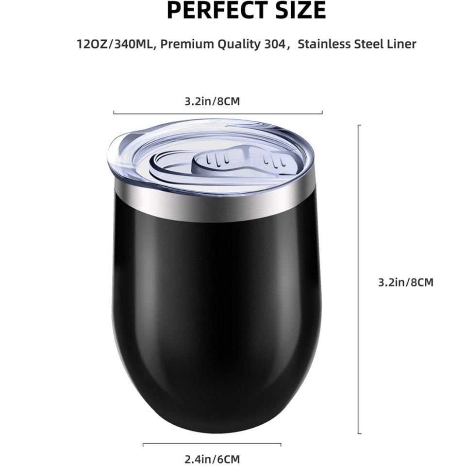 360ml/12oz Double-Wall Vacuum Thermal Eco-Friendly BPA-Free Egg Cup Lid 304 Stainless Steel Travel Wine Tumbler Hot Water