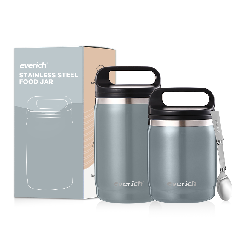 Everich Double-Walled Vacuum Insulated Thermal Food Container with Handle and Foldable Spoon
