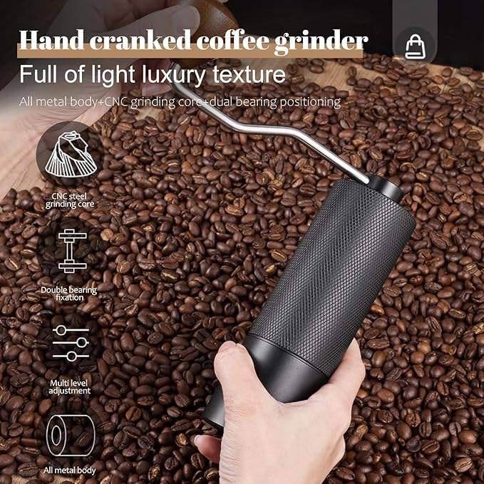 Stainless Steel Manual Coffee Grinder with Adjustable Internal Settings for Espresso, Drip Coffee, French Press - Handcrafted Gift