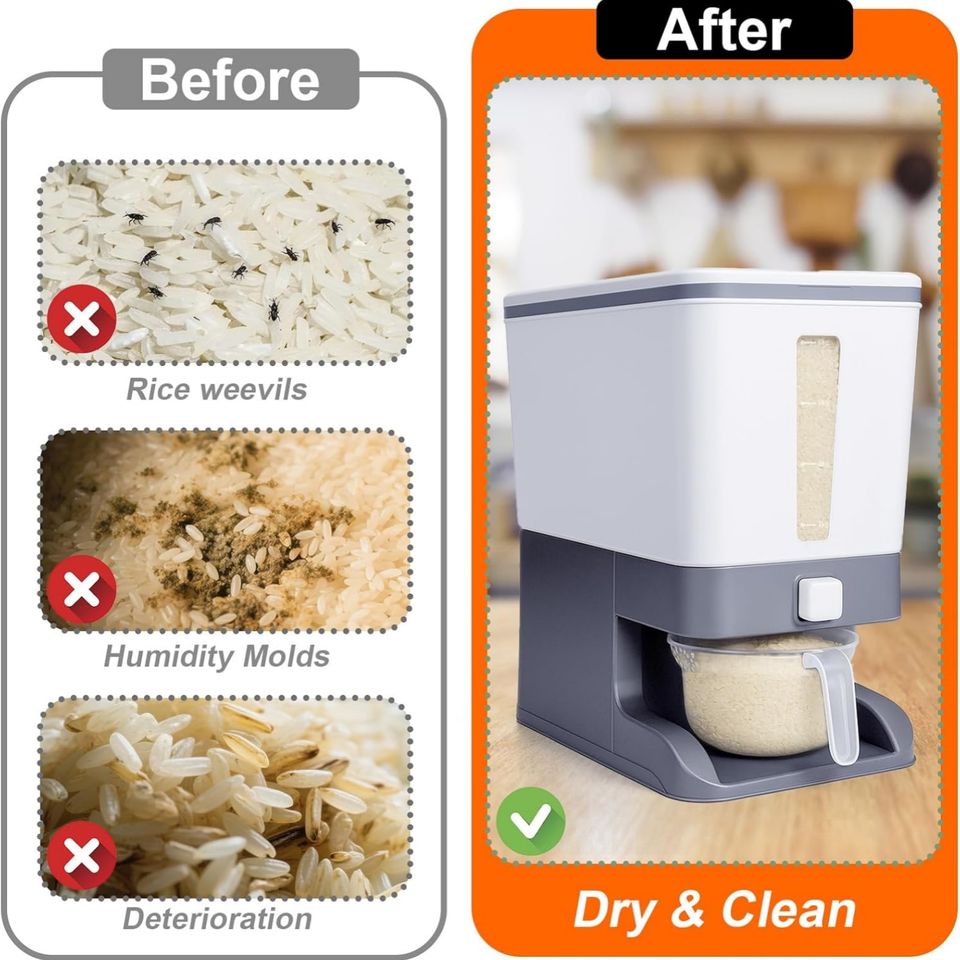 Best-Selling Modern Multifunctional PP Material Rectangular Rice and Grain Dispenser Storage Box Cabinet Organizer Container