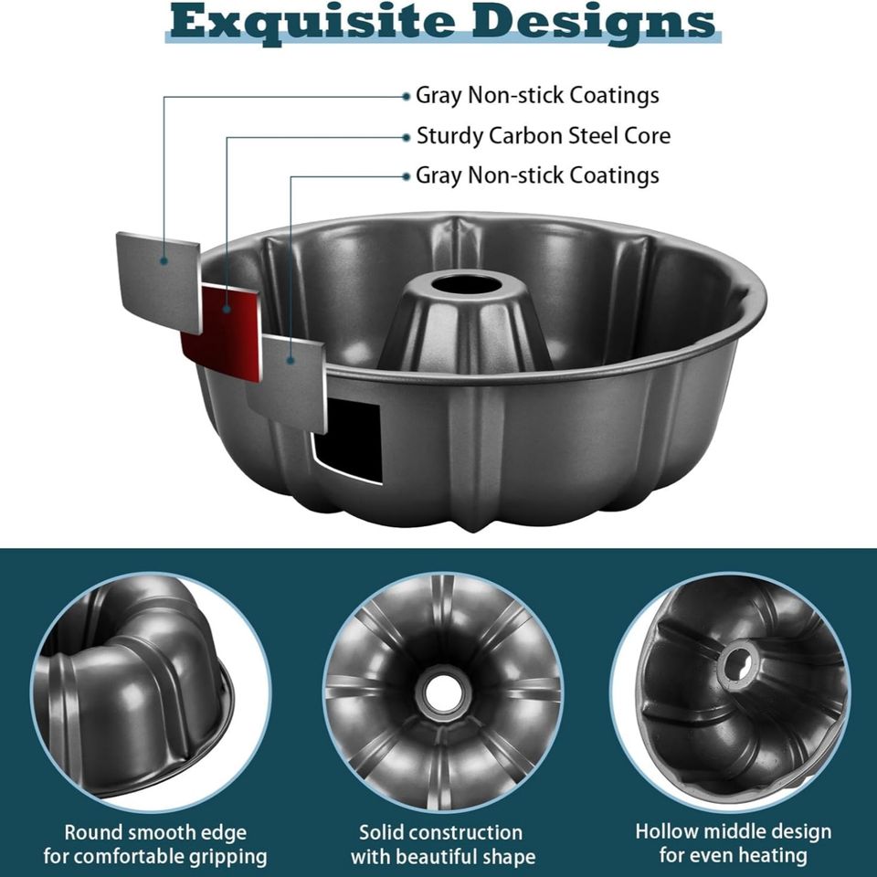 9.4-Inch Metal Non-Stick Cake Mold Tube Pan Baking Tray Essential Cake Tool with Perfect Style