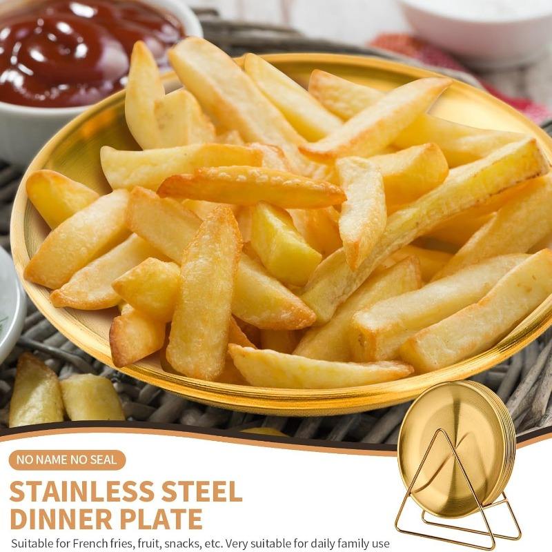 6-Piece 6.6-Inch Appetizer Plate Set with Stand, Stainless Steel Round for Cakes Desserts, Salads, Dips, Snacks, Sides