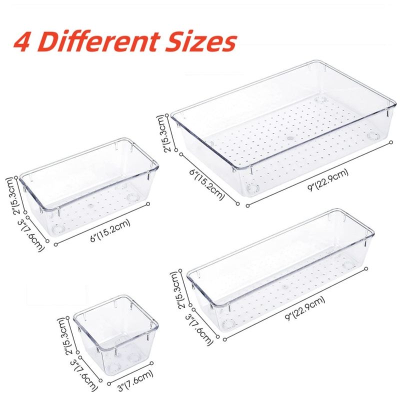 7-Piece Multifunctional Drawer Organizer Set in 4 Sizes, Transparent Plastic Storage Boxes for Makeup/Jewelry/Bedroom/Office