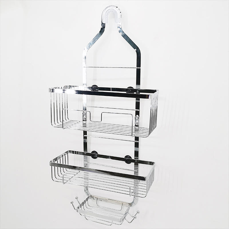 Elegant 3-Tier Iron Self-Adhesive Bathroom Organizer Rack with Hooks