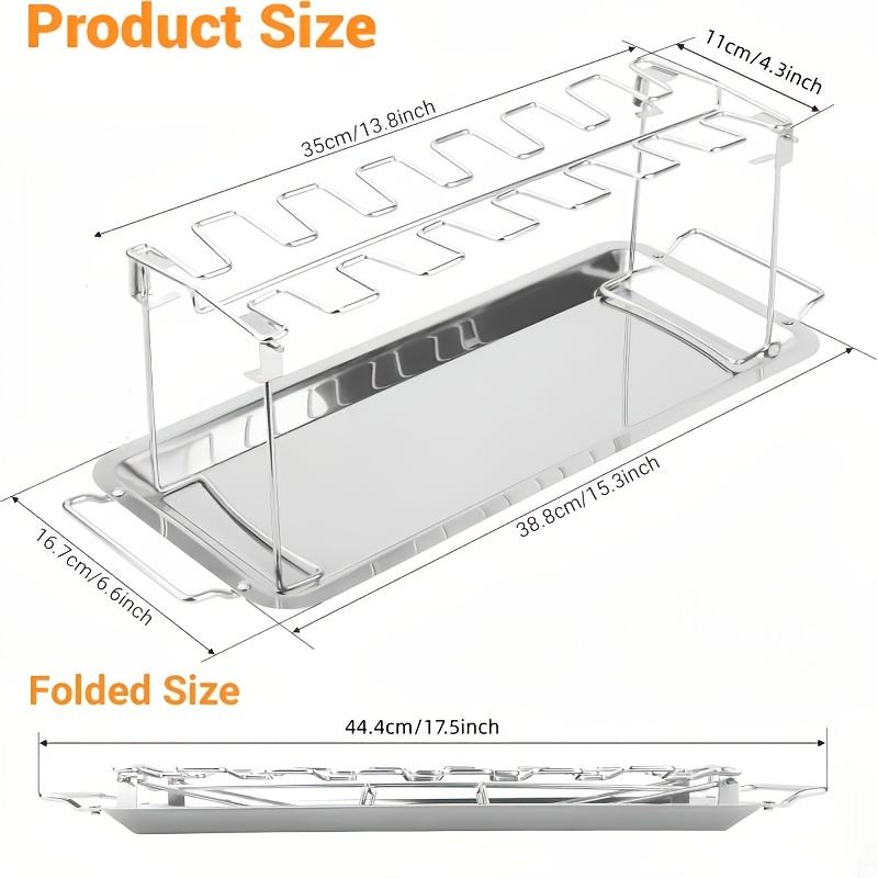Stainless Steel Chicken Leg Holder with Drip Pan, Foldable Oven Smoker Stand, Easy to Clean, Charcoal Chicken Leg Rack for Outdoor BBQs and Home Use