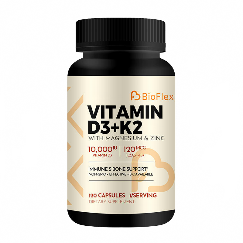 BioFlex 7-in-1 Vitamin D3 10000 IU K2 MK-7 Capsules Bone Strength Immune Health