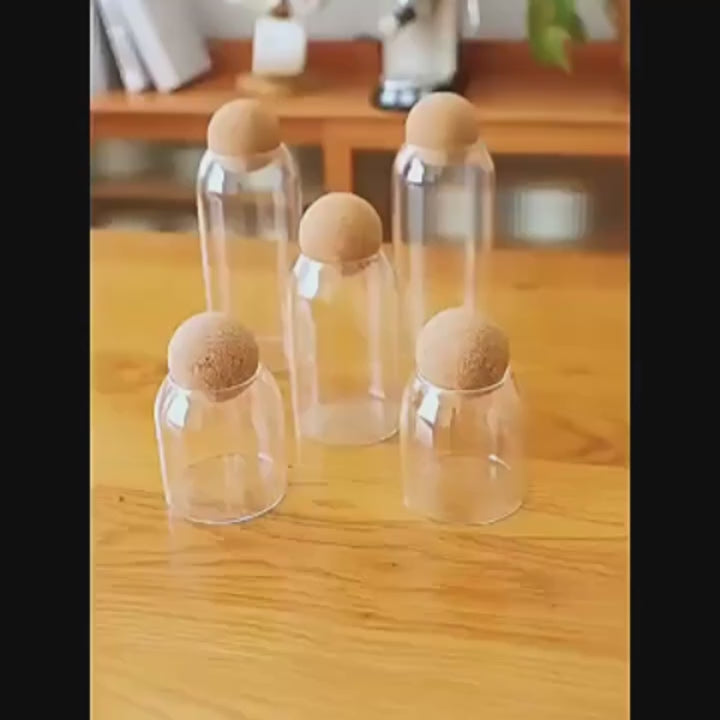 Round Cork Glass Storage Jars Set, Coffee Bean Canister, Kitchen Grain Storage Canister, Moisture-Resistant Storage Bottle
