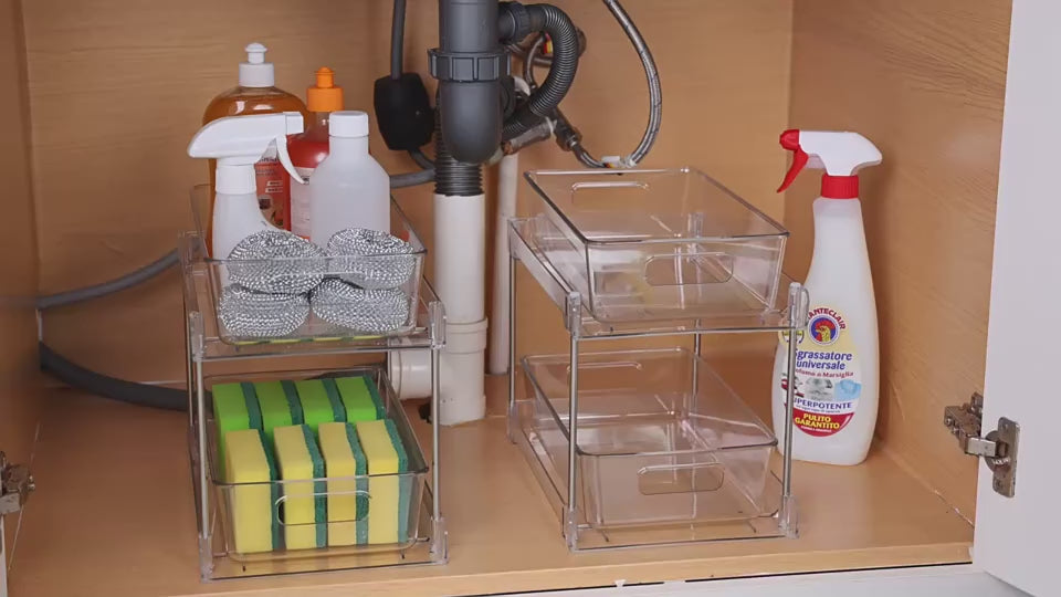 Double-layer Bathroom Storage Shelf 2-tier Transparent Under Sink Storage Box Set Makeup Table Storage Container