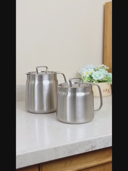 304 Stainless Steel Food-Grade Mesh Oil Filter Pot Multifunction Large Oil Kettle Bottle 1.5L/2.0L Oil Strainer French