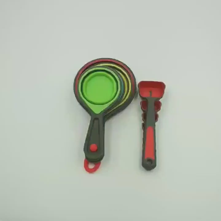 Foldable Silicone Measuring Cups and Spoons Portable Food-Grade Silicone Measuring Set for Baking