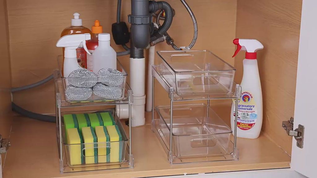 Double-layer Bathroom Storage Shelf 2-tier Transparent Under Sink Storage Box Set Makeup Table Storage Container