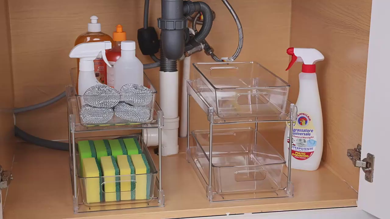 Double-layer Bathroom Storage Shelf 2-tier Transparent Under Sink Storage Box Set Makeup Table Storage Container