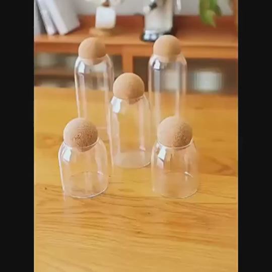 Round Cork Glass Storage Jars Set, Coffee Bean Canister, Kitchen Grain Storage Canister, Moisture-Resistant Storage Bottle