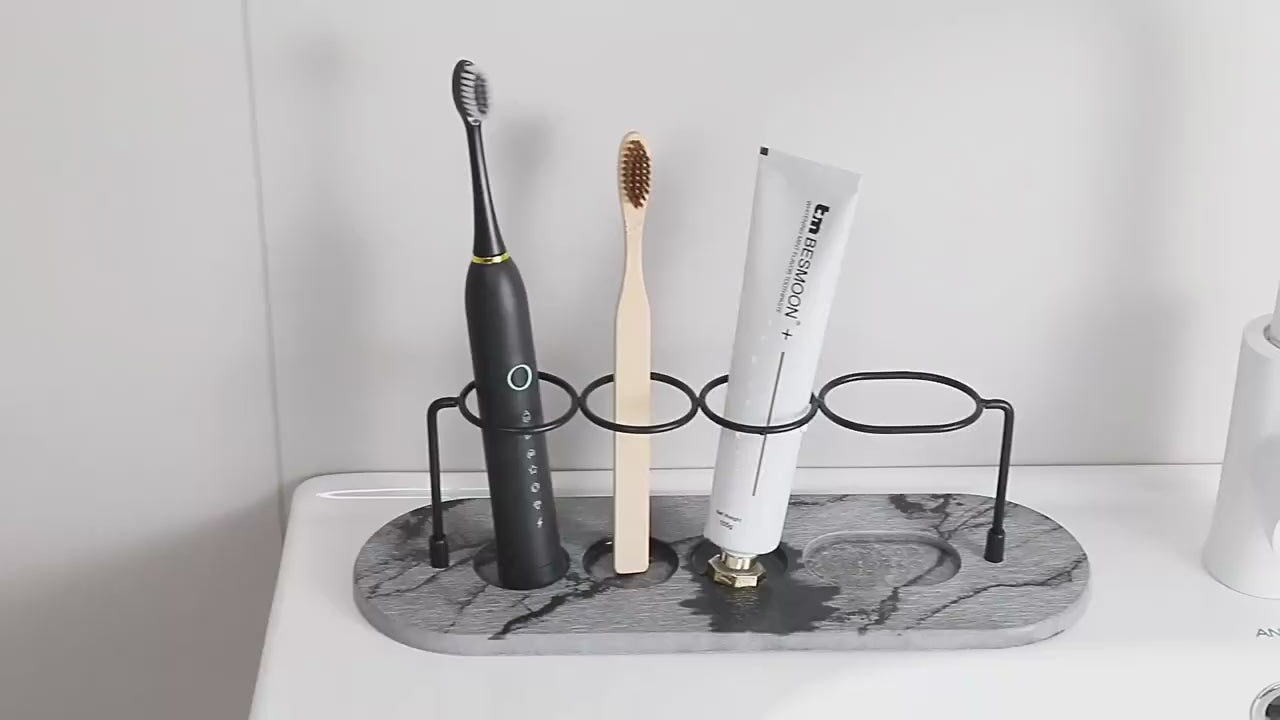 Metal Toothbrush Holder with Diatomaceous Earth Base
