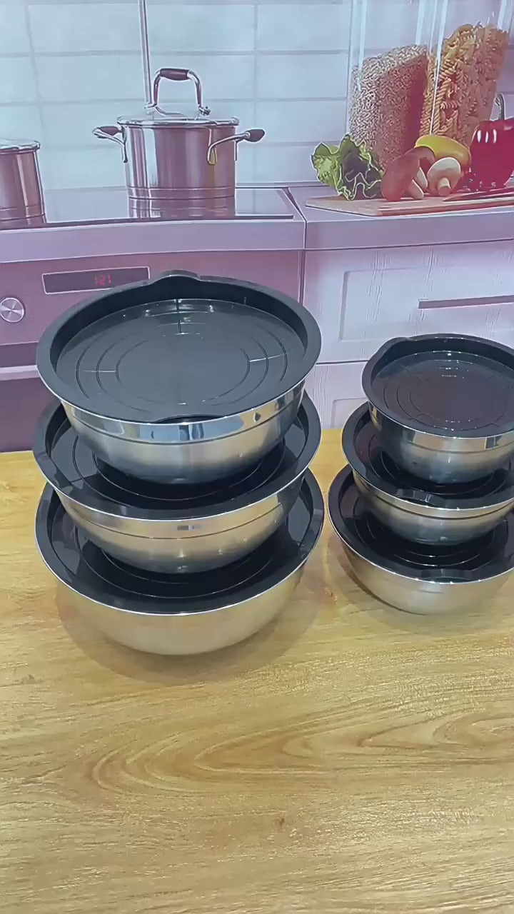 5-Piece Covered Mixing Bowl Set, Stainless Steel Collection