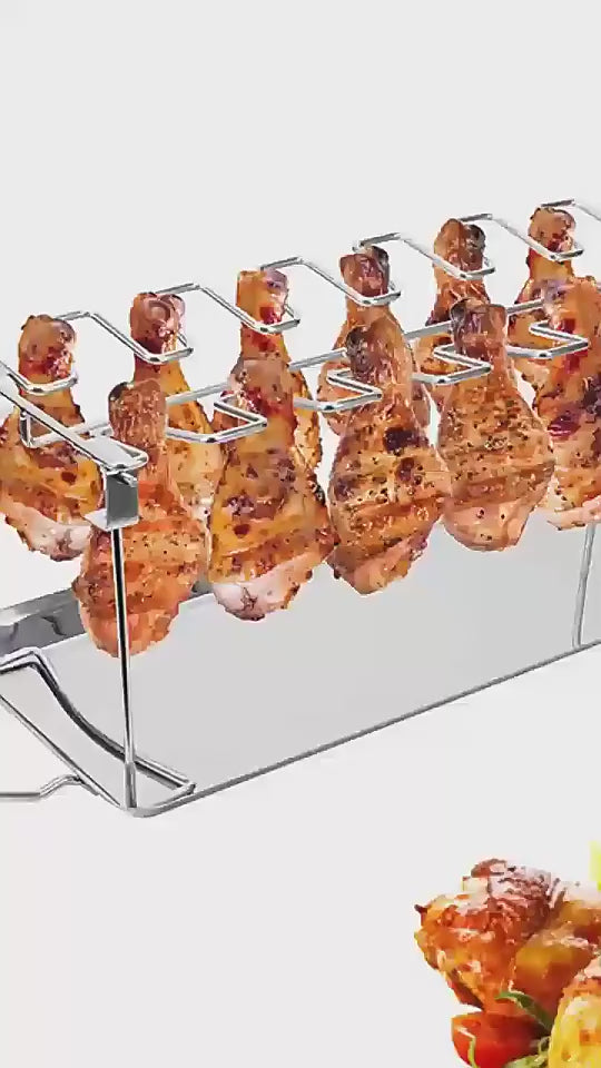 Stainless Steel BBQ Specialist Chicken Leg Wing Rack Roaster Stand Grill Basket