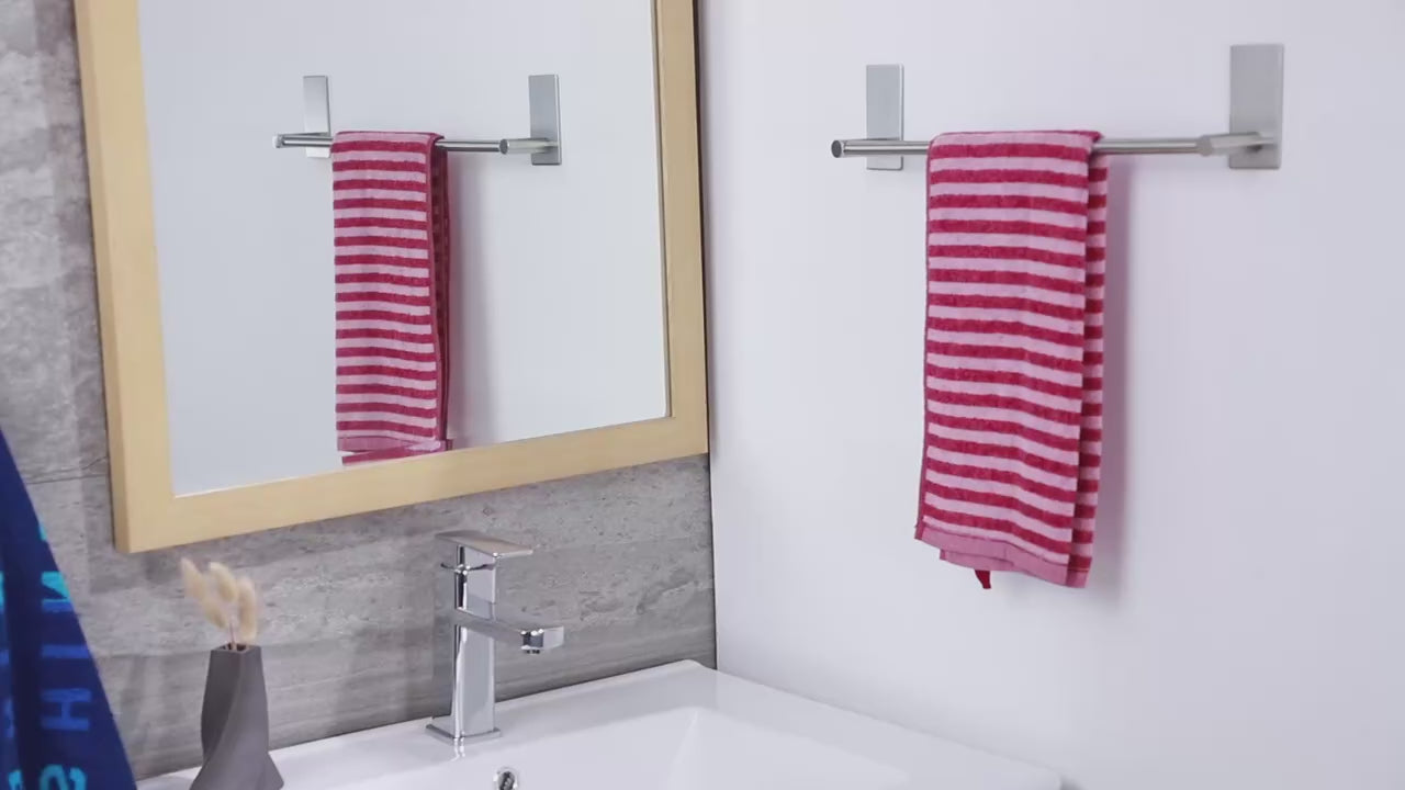 Stainless Steel Bathroom Hardware Set - Wall-Mounted Towel Holder with 2 Adhesive Hooks
