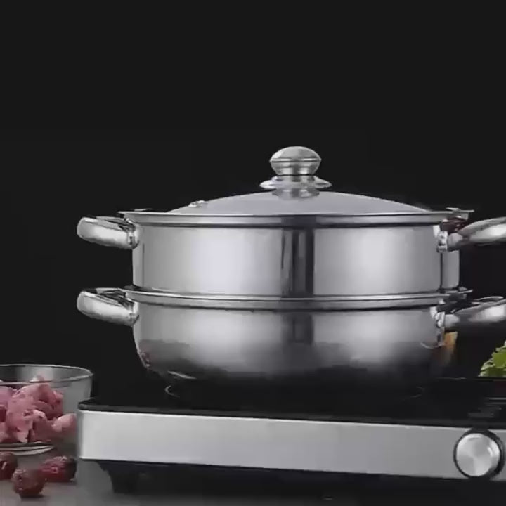 Dual-Purpose Stainless Steel Multi-Layer Electromagnetic Soup Steam Pot with Metal Construction - Wholesale Promotion