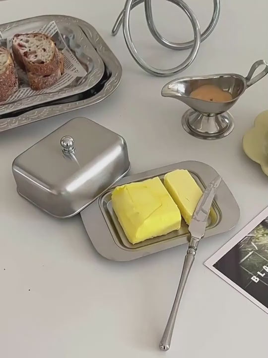 Durable Modern Luxury Eco-Friendly Cheese Storage Container Stainless Steel Butter Dish with Lid for Kitchen Food Storage