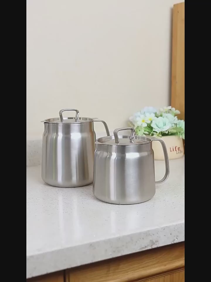 304 Stainless Steel Food-Grade Mesh Oil Filter Pot Multifunction Large Oil Kettle Bottle 1.5L/2.0L Oil Strainer French