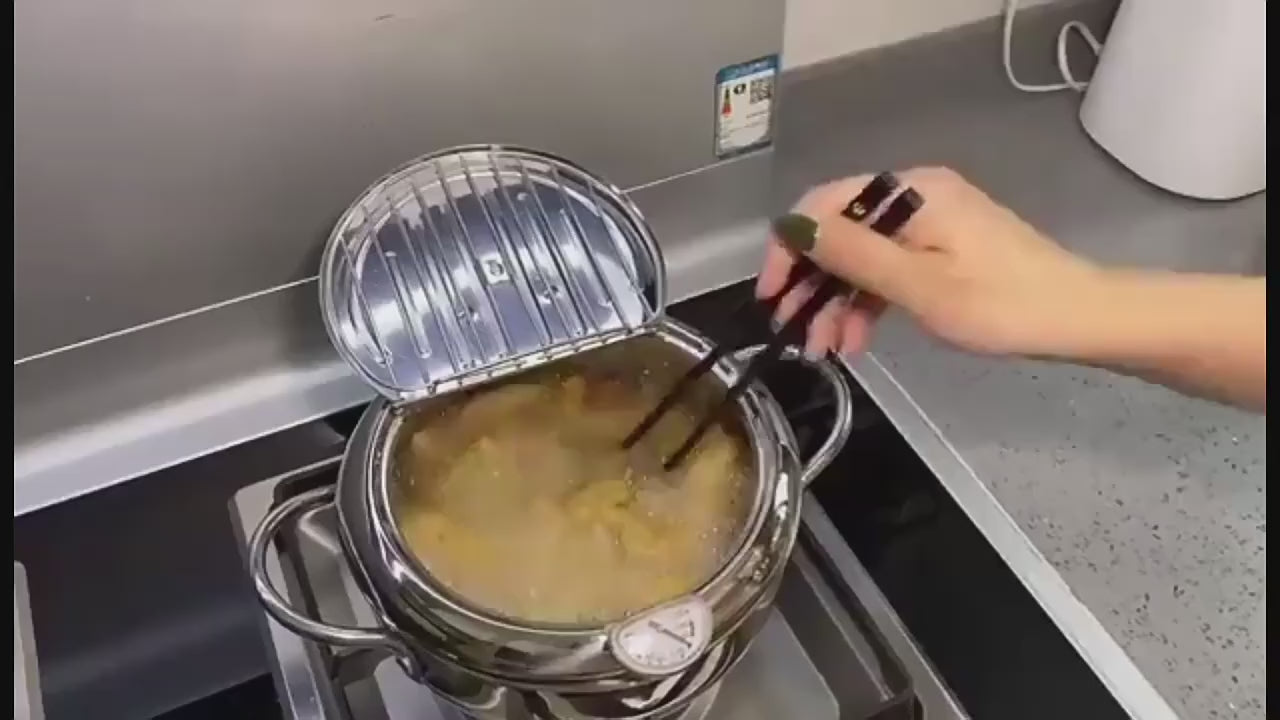 Multifunctional Stainless Steel Oil Fryer Pan with Thermometer 1-2L Capacity